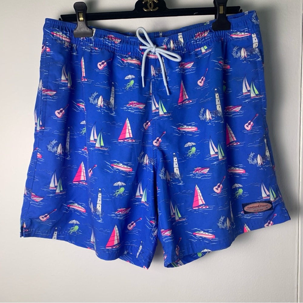 Vineyard‎ Vines Blue Sailboat Print Swim Trunks